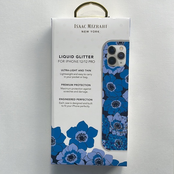 NWT ISAAC MIZRAHI iPHONE 12/ 12 PRO CASE LIQUID GLITTER BLUE FLORAL - Picture 4 of 5